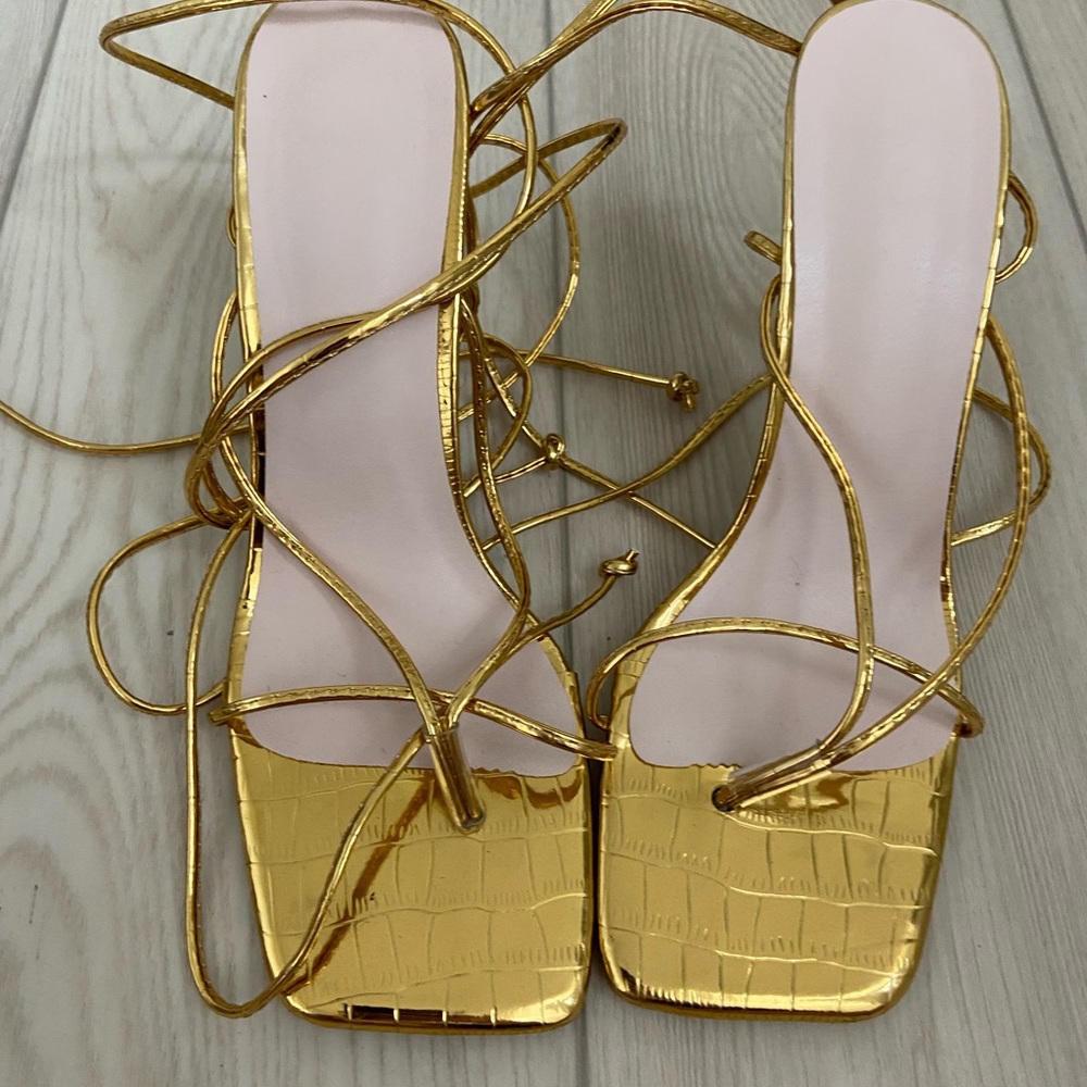 Gold Lace Up Heels